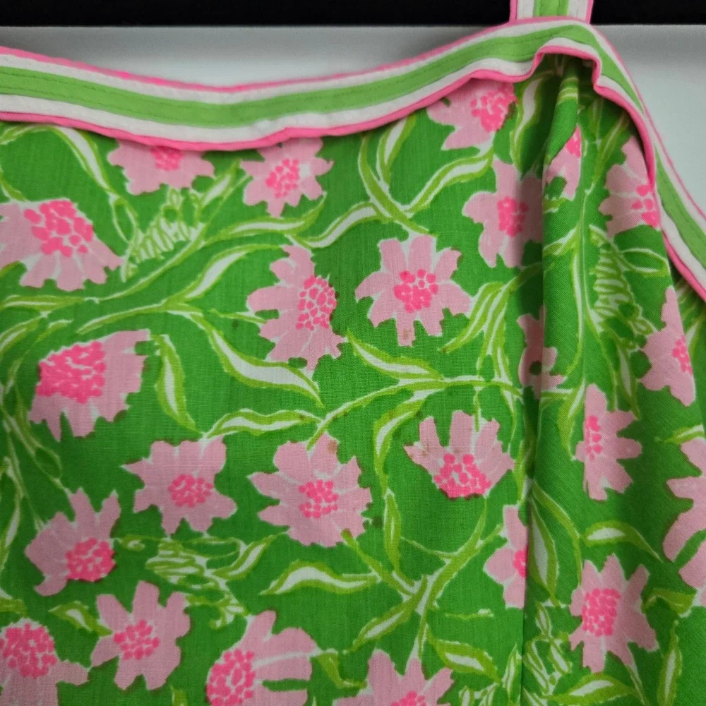 VTG Liza by Lilly Pulitzer Vintage Floral Sundress Green Pink Striped Trim 9/10 - Picture 3 of 8